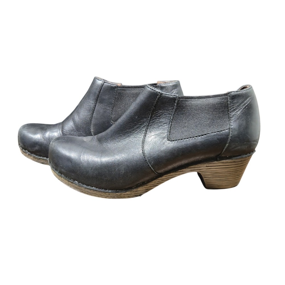 Dansko Marilyn Chelsea Black Leather Boots Clogs Women's‎ 39 / 8.5/9